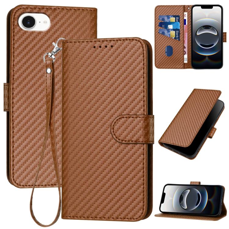 YX0070 Carbon Fiber Buckle Leather Phone Case with Lanyard, For iPhone 17e / 16e, For iPhone 17 Pro Max, For iPhone 17 Pro