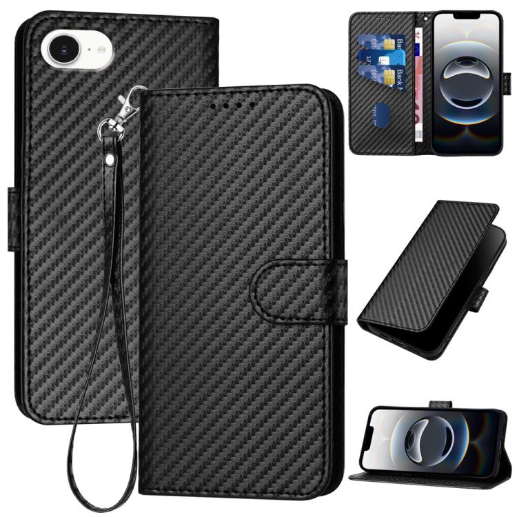 YX0070 Carbon Fiber Buckle Leather Phone Case with Lanyard, For iPhone 17e / 16e, For iPhone 17 Pro Max, For iPhone 17 Pro