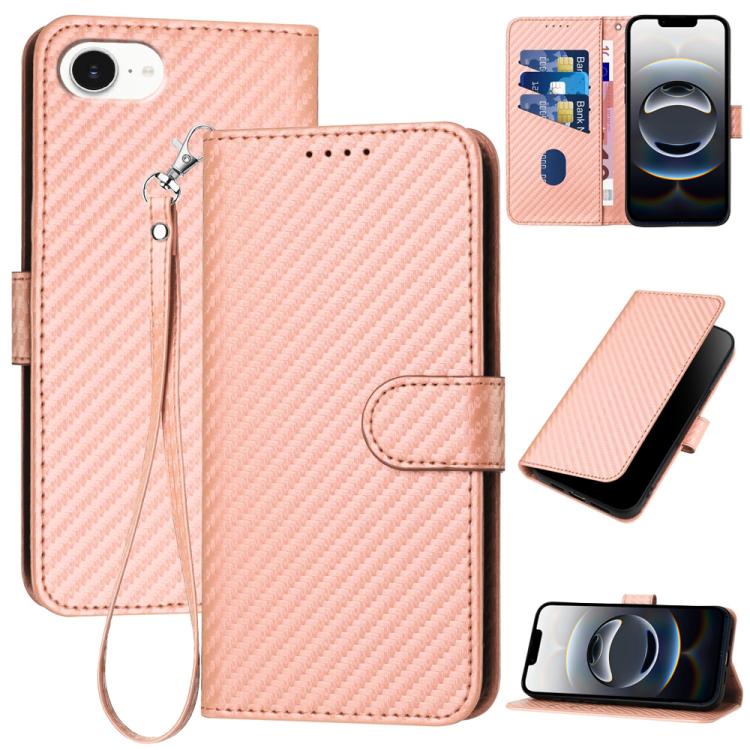 YX0070 Carbon Fiber Buckle Leather Phone Case with Lanyard, For iPhone 17e / 16e, For iPhone 17 Pro Max, For iPhone 17 Pro