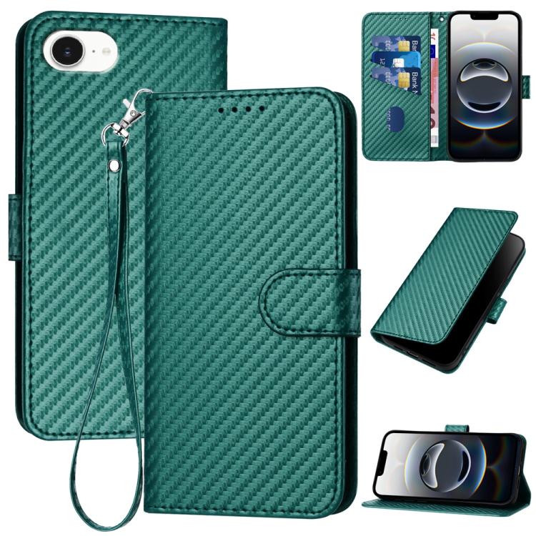 YX0070 Carbon Fiber Buckle Leather Phone Case with Lanyard, For iPhone 17e / 16e, For iPhone 17 Pro Max, For iPhone 17 Pro