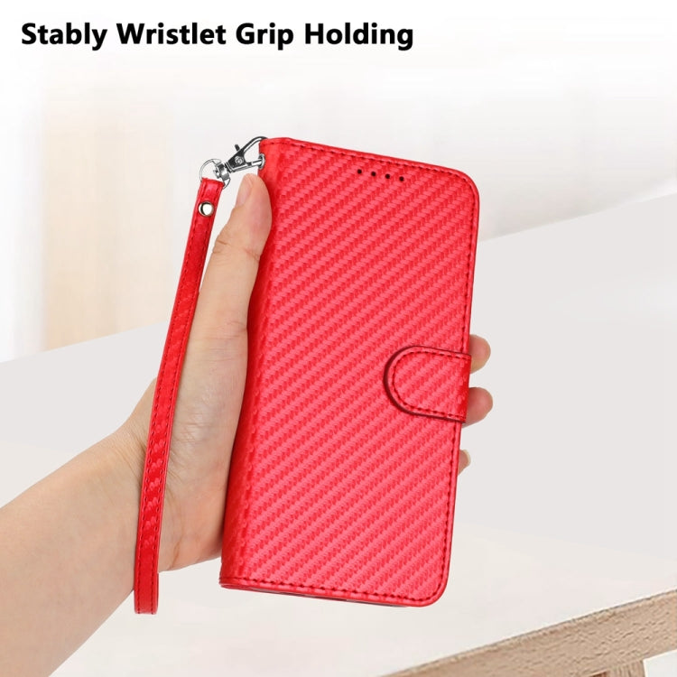 YX0070 Carbon Fiber Buckle Leather Phone Case with Lanyard, For iPhone 15 Pro Max, For iPhone 15 Pro, For iPhone 15 Plus