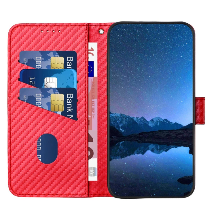 YX0070 Carbon Fiber Buckle Leather Phone Case with Lanyard, For iPhone 15, For iPhone 14 Plus, For iPhone 14