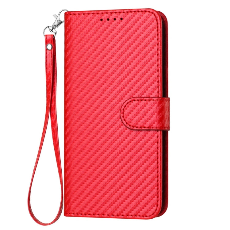 YX0070 Carbon Fiber Buckle Leather Phone Case with Lanyard, For iPhone 14 Pro, For iPhone 14 Pro Max, For iPhone SE 2022 / SE 2020 / 8 / 7