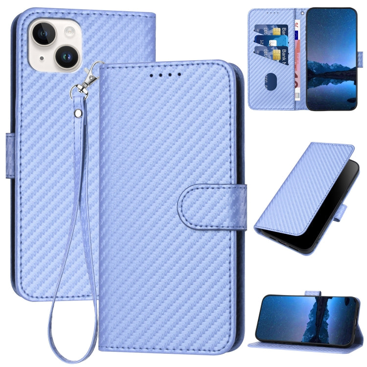 YX0070 Carbon Fiber Buckle Leather Phone Case with Lanyard, For iPhone 15, For iPhone 14 Plus, For iPhone 14