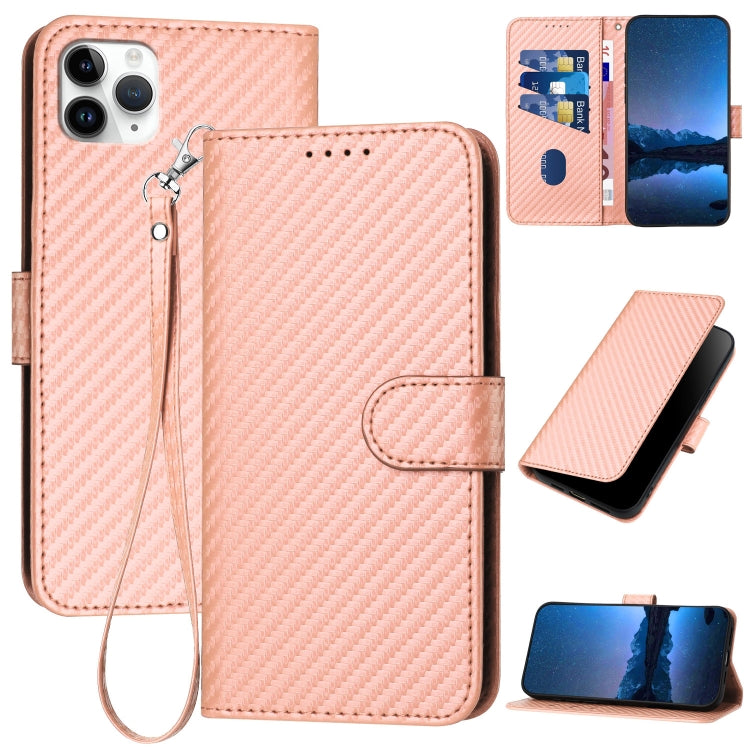 YX0070 Carbon Fiber Buckle Leather Phone Case with Lanyard, For iPhone 12 mini, For iPhone 11 Pro Max, For iPhone 11