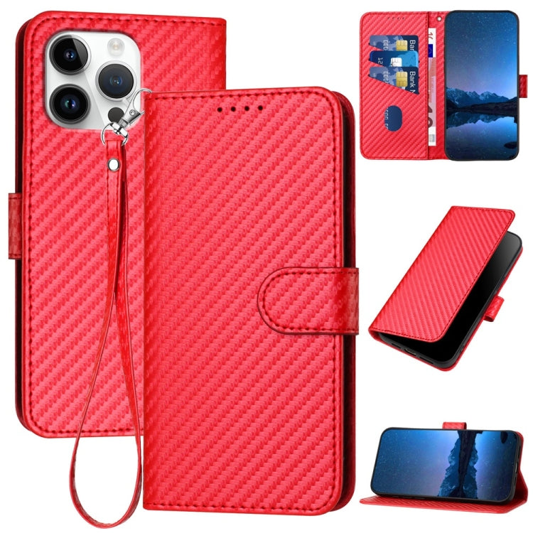 YX0070 Carbon Fiber Buckle Leather Phone Case with Lanyard, For iPhone 17, For iPhone Air, For iPhone 16 Pro Max
