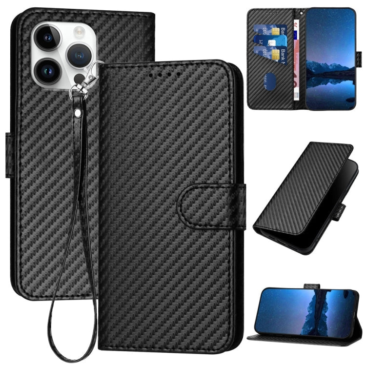 YX0070 Carbon Fiber Buckle Leather Phone Case with Lanyard, For iPhone 17, For iPhone Air, For iPhone 16 Pro Max
