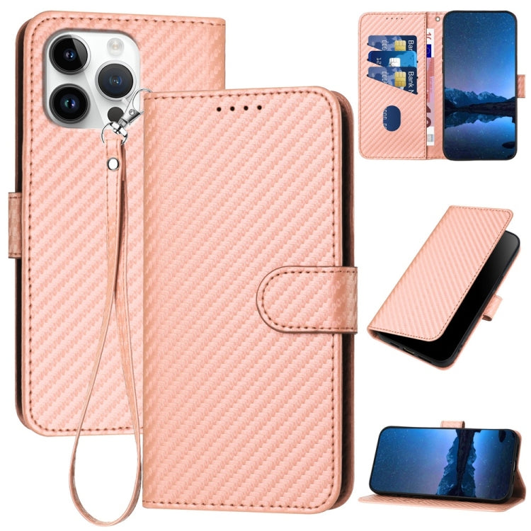YX0070 Carbon Fiber Buckle Leather Phone Case with Lanyard, For iPhone 17, For iPhone Air, For iPhone 16 Pro Max