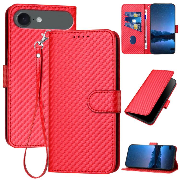 YX0070 Carbon Fiber Buckle Leather Phone Case with Lanyard, For iPhone 17, For iPhone Air, For iPhone 16 Pro Max