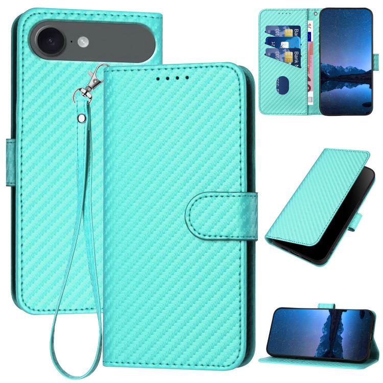 YX0070 Carbon Fiber Buckle Leather Phone Case with Lanyard, For iPhone 17, For iPhone Air, For iPhone 16 Pro Max