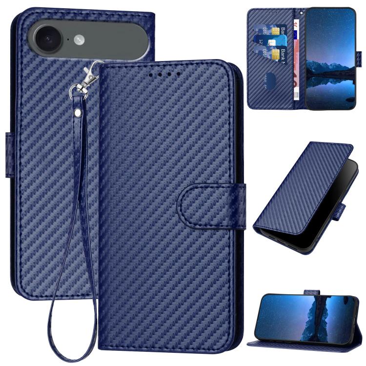YX0070 Carbon Fiber Buckle Leather Phone Case with Lanyard, For iPhone 17, For iPhone Air, For iPhone 16 Pro Max