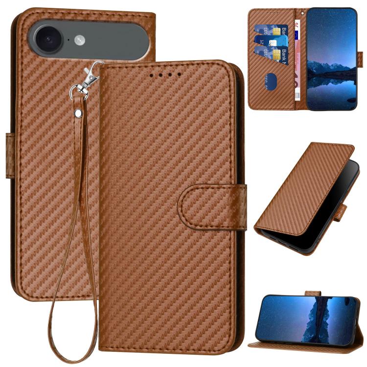 YX0070 Carbon Fiber Buckle Leather Phone Case with Lanyard, For iPhone 17, For iPhone Air, For iPhone 16 Pro Max