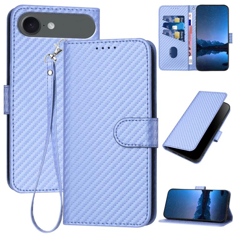YX0070 Carbon Fiber Buckle Leather Phone Case with Lanyard, For iPhone 17, For iPhone Air, For iPhone 16 Pro Max