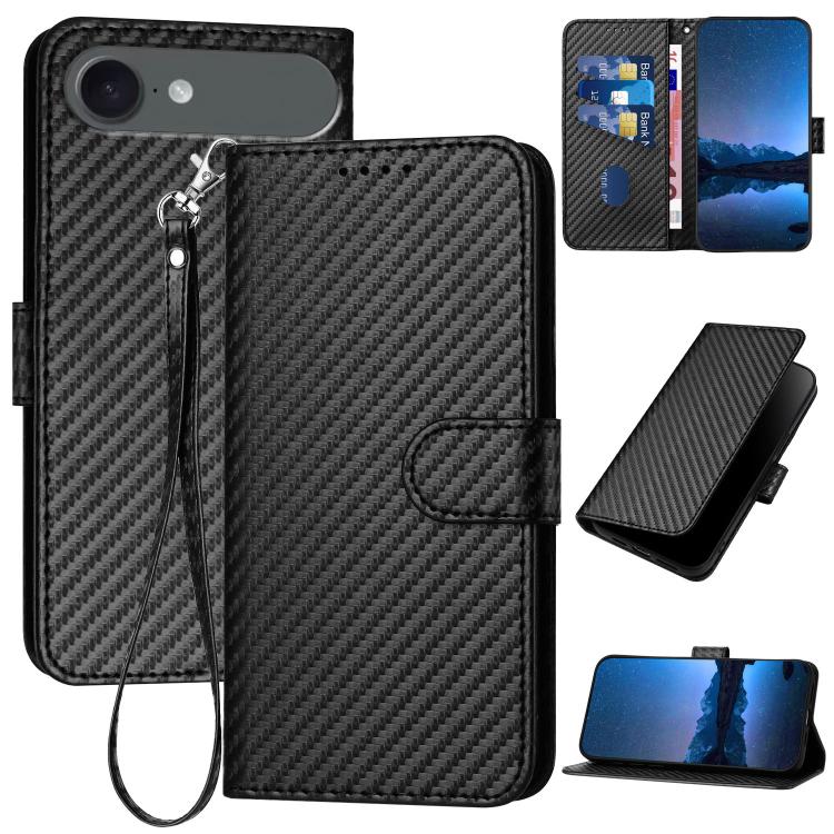 YX0070 Carbon Fiber Buckle Leather Phone Case with Lanyard, For iPhone 17, For iPhone Air, For iPhone 16 Pro Max