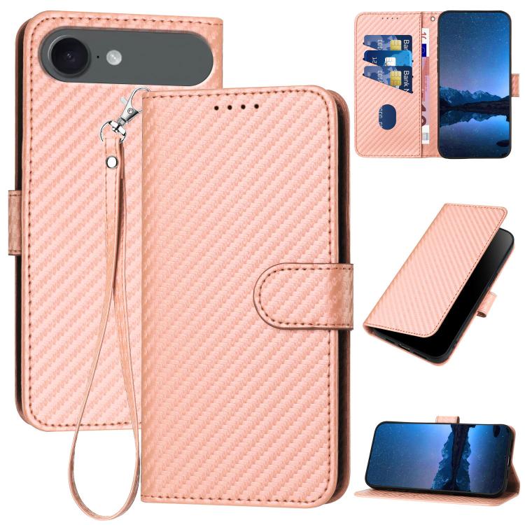 YX0070 Carbon Fiber Buckle Leather Phone Case with Lanyard, For iPhone 17, For iPhone Air, For iPhone 16 Pro Max