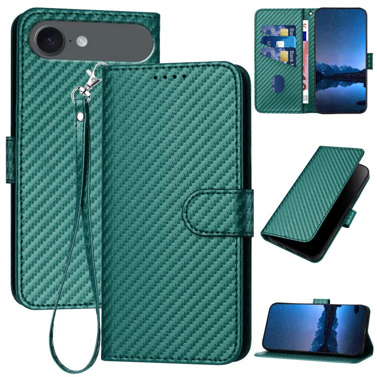YX0070 Carbon Fiber Buckle Leather Phone Case with Lanyard, For iPhone 17, For iPhone Air, For iPhone 16 Pro Max