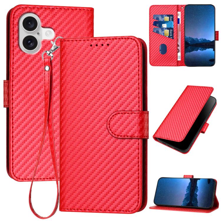 YX0070 Carbon Fiber Buckle Leather Phone Case with Lanyard, For iPhone 17, For iPhone Air, For iPhone 16 Pro Max