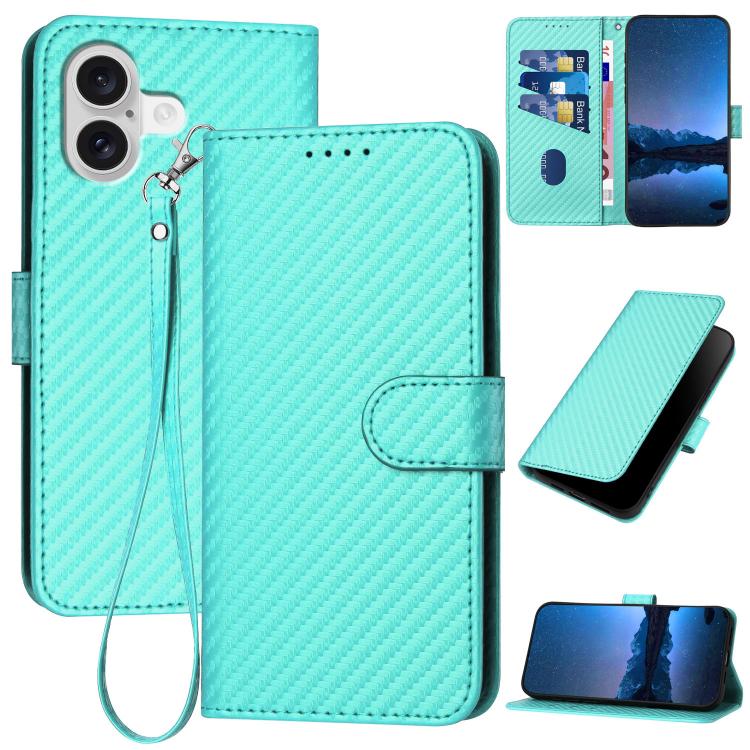 YX0070 Carbon Fiber Buckle Leather Phone Case with Lanyard, For iPhone 17, For iPhone Air, For iPhone 16 Pro Max
