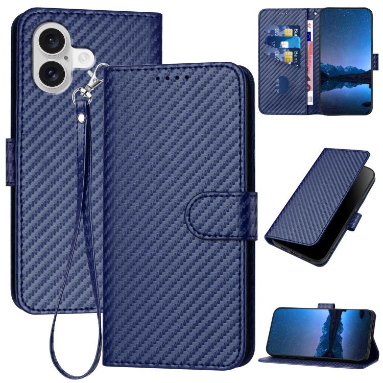 YX0070 Carbon Fiber Buckle Leather Phone Case with Lanyard, For iPhone 17, For iPhone Air, For iPhone 16 Pro Max
