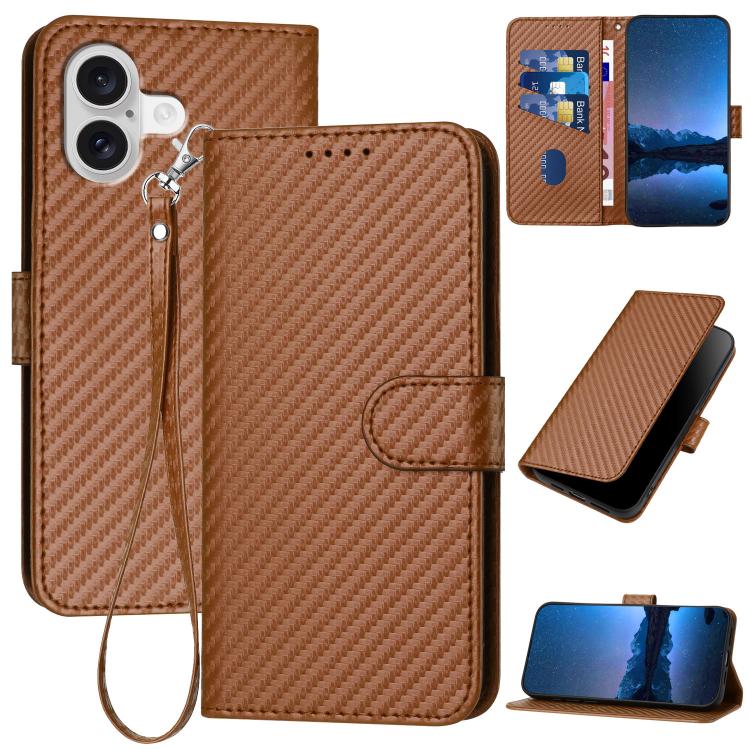 YX0070 Carbon Fiber Buckle Leather Phone Case with Lanyard, For iPhone 17, For iPhone Air, For iPhone 16 Pro Max