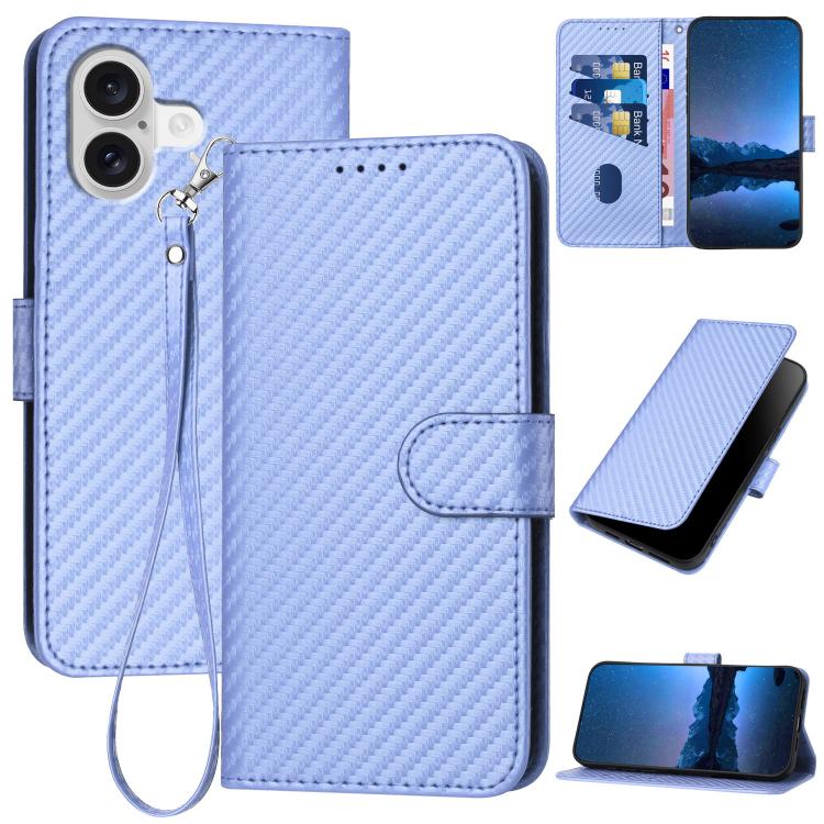 YX0070 Carbon Fiber Buckle Leather Phone Case with Lanyard, For iPhone 17, For iPhone Air, For iPhone 16 Pro Max
