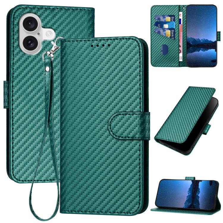 YX0070 Carbon Fiber Buckle Leather Phone Case with Lanyard, For iPhone 17, For iPhone Air, For iPhone 16 Pro Max