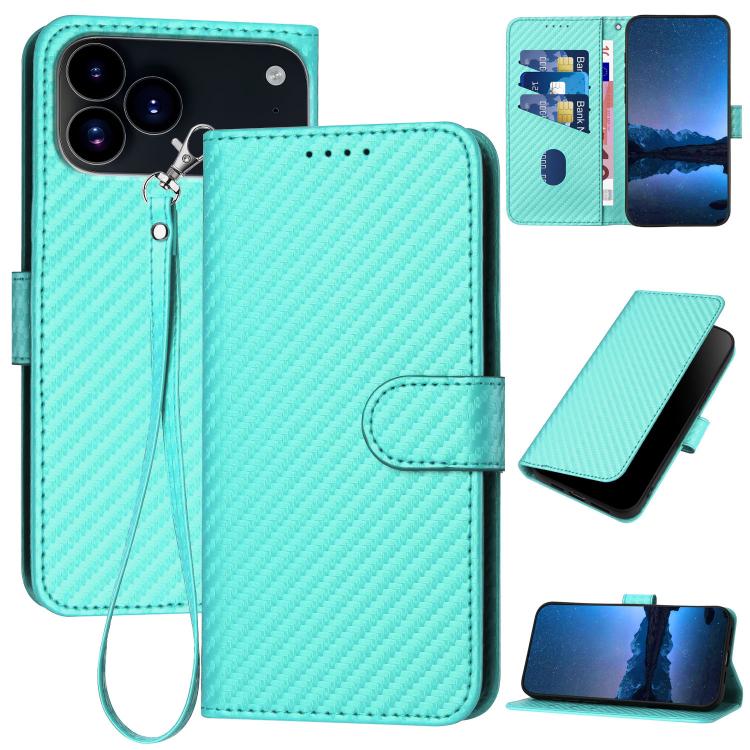 YX0070 Carbon Fiber Buckle Leather Phone Case with Lanyard, For iPhone 17e / 16e, For iPhone 17 Pro Max, For iPhone 17 Pro