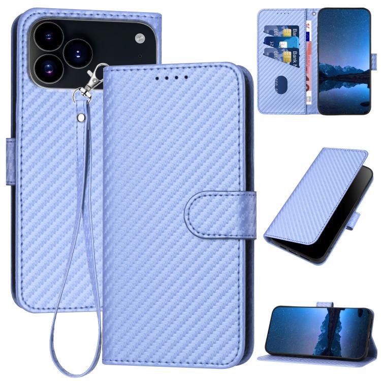 YX0070 Carbon Fiber Buckle Leather Phone Case with Lanyard, For iPhone 17e / 16e, For iPhone 17 Pro Max, For iPhone 17 Pro