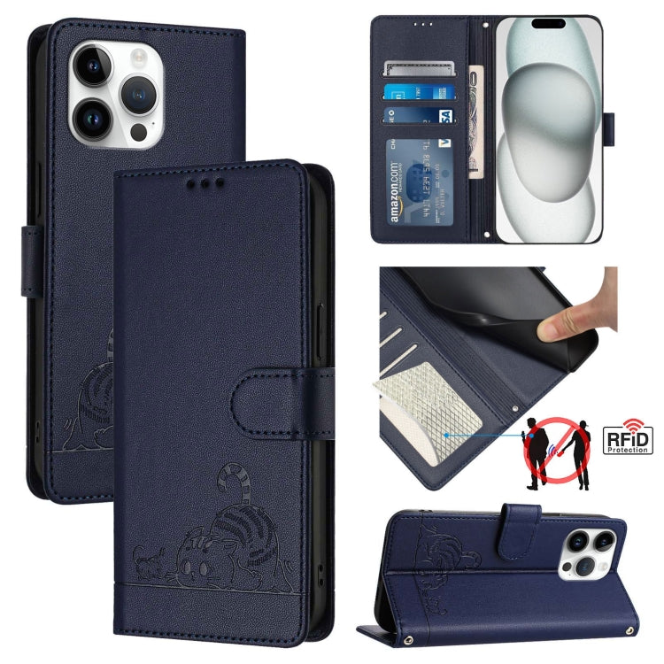 Cat Rat Embossed Pattern RFID Leather Phone Case with Lanyard, For iPhone SE 2024, For iPhone 15 Pro Max, For iPhone 15 Pro, For iPhone 15 Plus