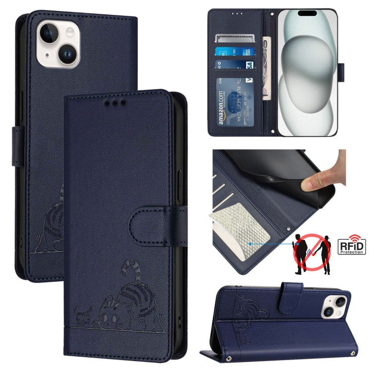Cat Rat Embossed Pattern RFID Leather Phone Case with Lanyard, For iPhone SE 2024, For iPhone 15 Pro Max, For iPhone 15 Pro, For iPhone 15 Plus