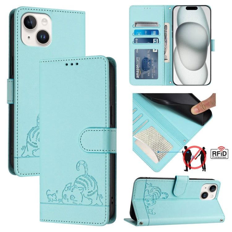 Cat Rat Embossed Pattern RFID Leather Phone Case with Lanyard, For iPhone 13 mini, For iPhone 12/12 Pro, For iPhone 12 Pro Max, For iPhone 12 mini