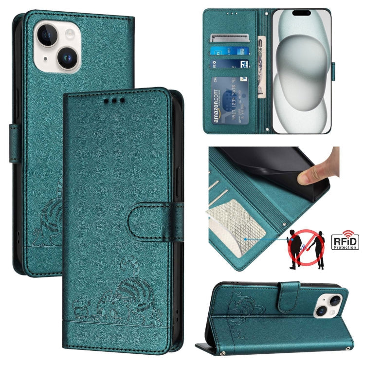 Cat Rat Embossed Pattern RFID Leather Phone Case with Lanyard, For iPhone 13 mini, For iPhone 12/12 Pro, For iPhone 12 Pro Max, For iPhone 12 mini