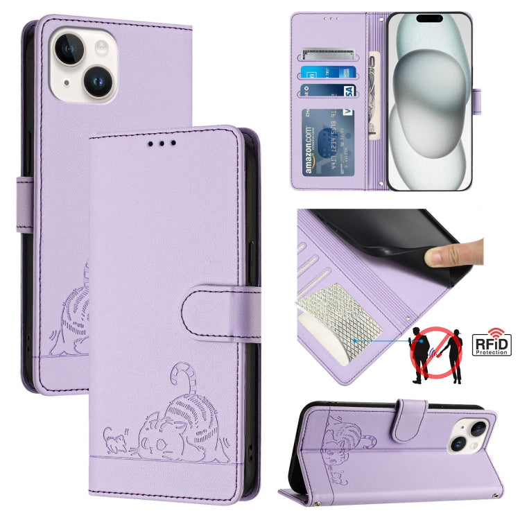 Cat Rat Embossed Pattern RFID Leather Phone Case with Lanyard, For iPhone 13 mini, For iPhone 12/12 Pro, For iPhone 12 Pro Max, For iPhone 12 mini