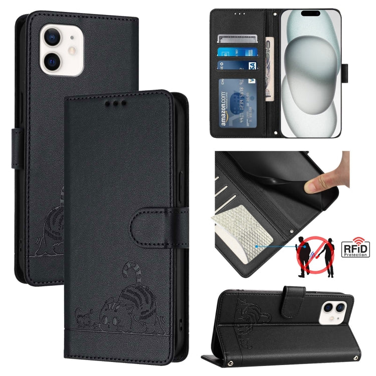Cat Rat Embossed Pattern RFID Leather Phone Case with Lanyard, For iPhone 13 mini, For iPhone 12/12 Pro, For iPhone 12 Pro Max, For iPhone 12 mini
