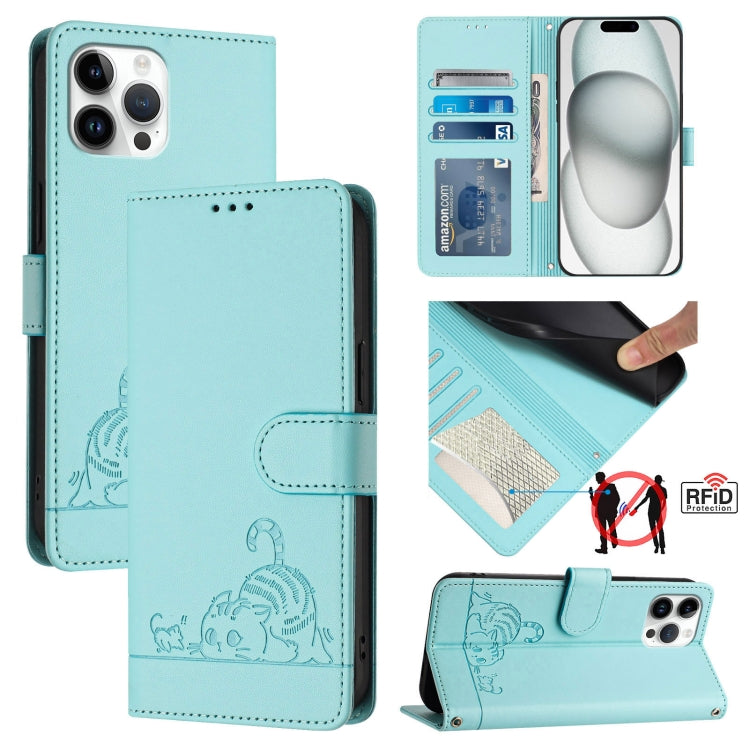 Cat Rat Embossed Pattern RFID Leather Phone Case with Lanyard, For iPhone 13 mini, For iPhone 12/12 Pro, For iPhone 12 Pro Max, For iPhone 12 mini