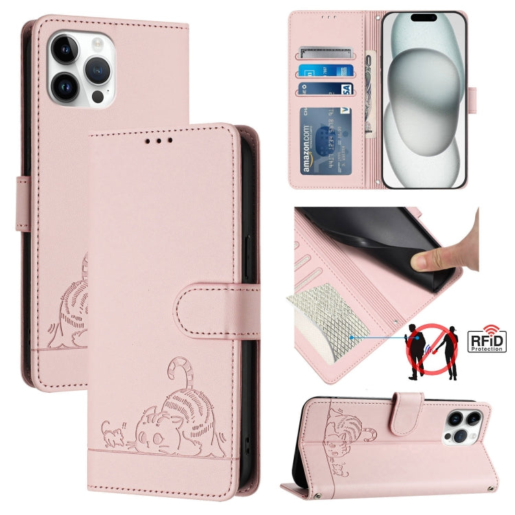 Cat Rat Embossed Pattern RFID Leather Phone Case with Lanyard, For iPhone 13 mini, For iPhone 12/12 Pro, For iPhone 12 Pro Max, For iPhone 12 mini