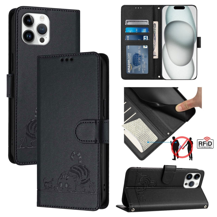 Cat Rat Embossed Pattern RFID Leather Phone Case with Lanyard, For iPhone 13 mini, For iPhone 12/12 Pro, For iPhone 12 Pro Max, For iPhone 12 mini