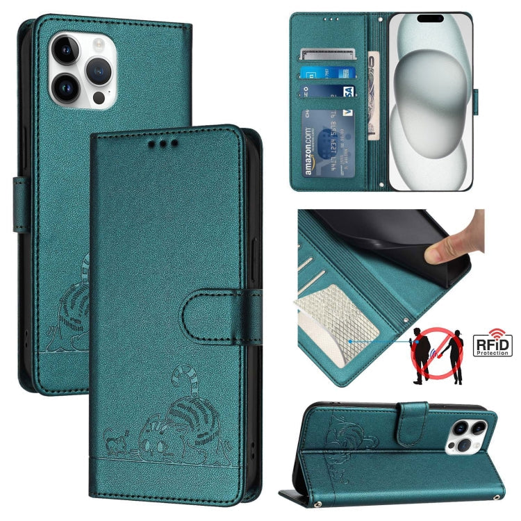 Cat Rat Embossed Pattern RFID Leather Phone Case with Lanyard, For iPhone 13 mini, For iPhone 12/12 Pro, For iPhone 12 Pro Max, For iPhone 12 mini