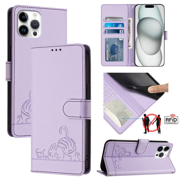 Cat Rat Embossed Pattern RFID Leather Phone Case with Lanyard, For iPhone 13 mini, For iPhone 12/12 Pro, For iPhone 12 Pro Max, For iPhone 12 mini
