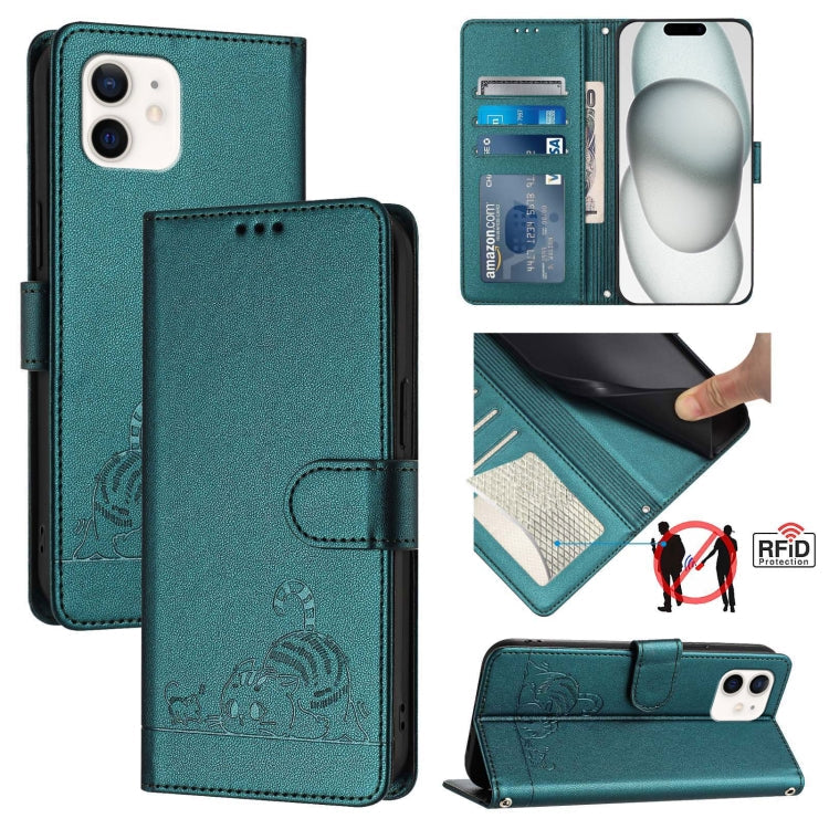Cat Rat Embossed Pattern RFID Leather Phone Case with Lanyard, For iPhone 13 mini, For iPhone 12/12 Pro, For iPhone 12 Pro Max, For iPhone 12 mini