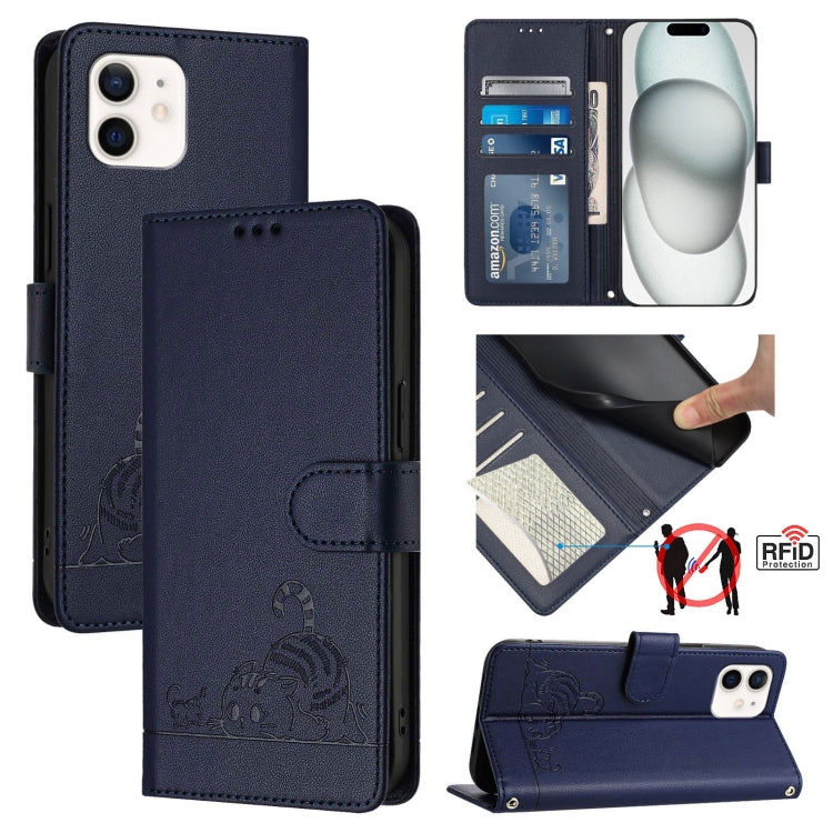 Cat Rat Embossed Pattern RFID Leather Phone Case with Lanyard, For iPhone 13 mini, For iPhone 12/12 Pro, For iPhone 12 Pro Max, For iPhone 12 mini