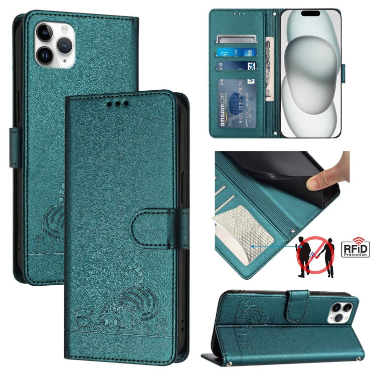 Cat Rat Embossed Pattern RFID Leather Phone Case with Lanyard, For iPhone 11 Pro Max, For iPhone 11, For iPhone 11 Pro, For iPhone XS / X