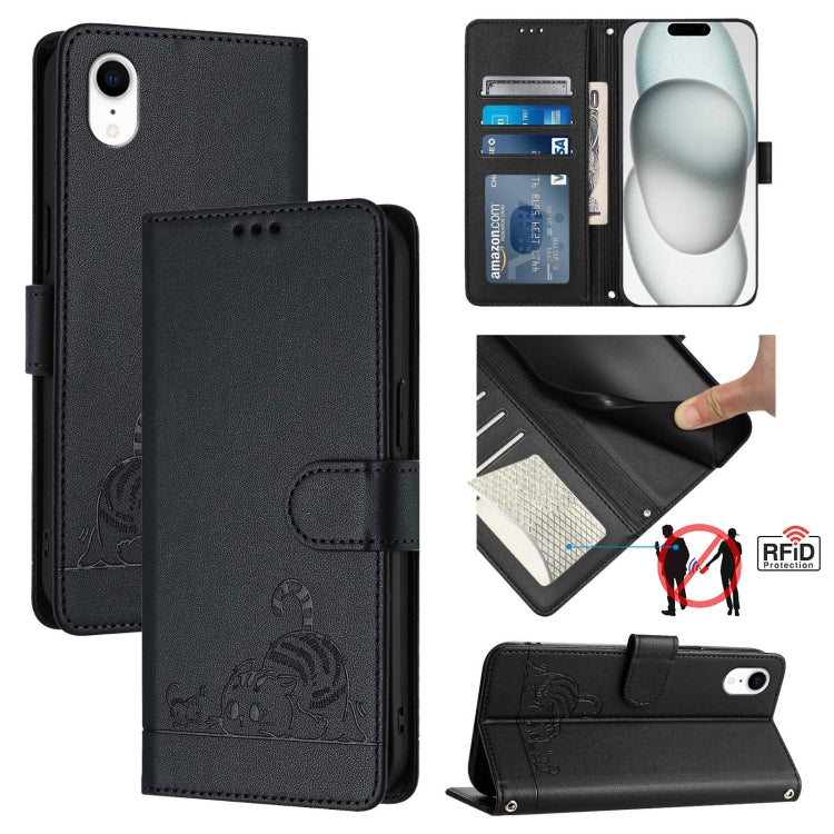 Cat Rat Embossed Pattern RFID Leather Phone Case with Lanyard, For iPhone XR, For iPhone XS Max, For iPhone 8 Plus / 7 Plus