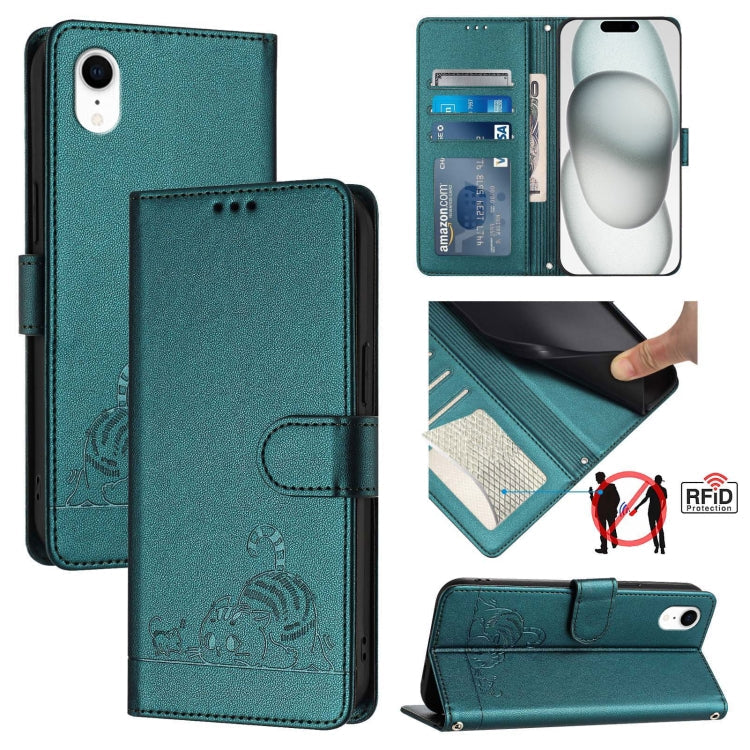 Cat Rat Embossed Pattern RFID Leather Phone Case with Lanyard, For iPhone XR, For iPhone XS Max, For iPhone 8 Plus / 7 Plus