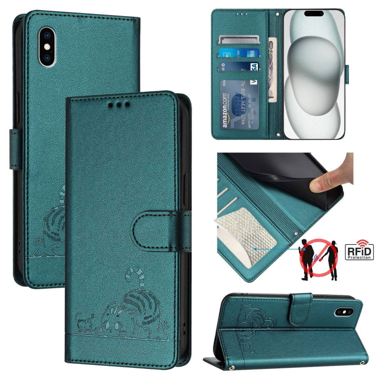 Cat Rat Embossed Pattern RFID Leather Phone Case with Lanyard, For iPhone XR, For iPhone XS Max, For iPhone 8 Plus / 7 Plus