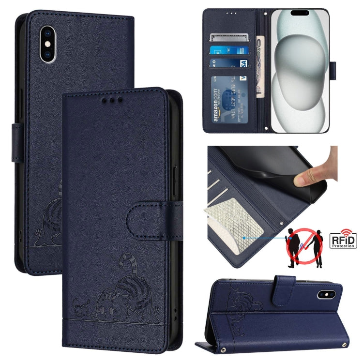 Cat Rat Embossed Pattern RFID Leather Phone Case with Lanyard, For iPhone XR, For iPhone XS Max, For iPhone 8 Plus / 7 Plus