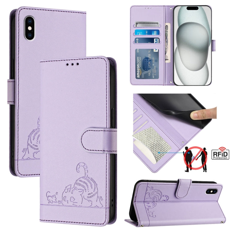 Cat Rat Embossed Pattern RFID Leather Phone Case with Lanyard, For iPhone XR, For iPhone XS Max, For iPhone 8 Plus / 7 Plus