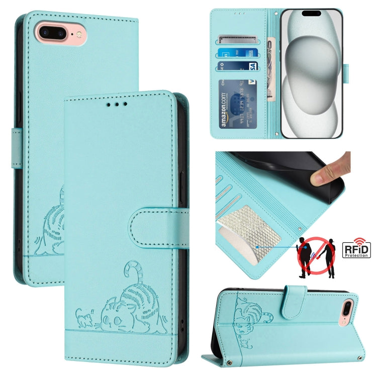 Cat Rat Embossed Pattern RFID Leather Phone Case with Lanyard, For iPhone XR, For iPhone XS Max, For iPhone 8 Plus / 7 Plus
