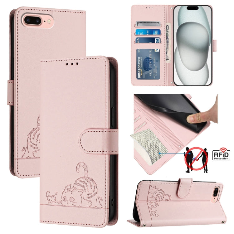 Cat Rat Embossed Pattern RFID Leather Phone Case with Lanyard, For iPhone XR, For iPhone XS Max, For iPhone 8 Plus / 7 Plus