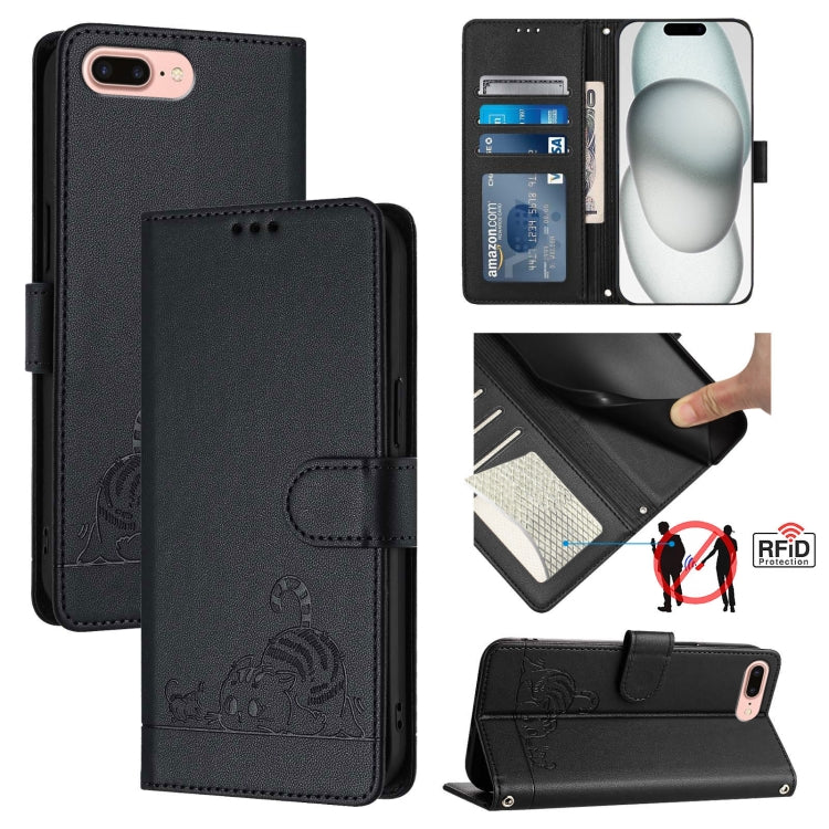 Cat Rat Embossed Pattern RFID Leather Phone Case with Lanyard, For iPhone XR, For iPhone XS Max, For iPhone 8 Plus / 7 Plus